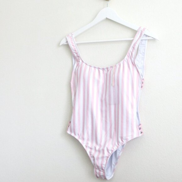 NEW! Kenny Flowers The Boca Striped One Piece Pink White Swimsuit SZ M - Picture 7 of 12